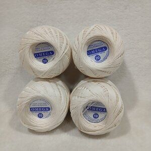 NEW Omega Size 10 & 20 (2 Each) Crochet Thread Ivory 100% Mercerized Cotton 30gr